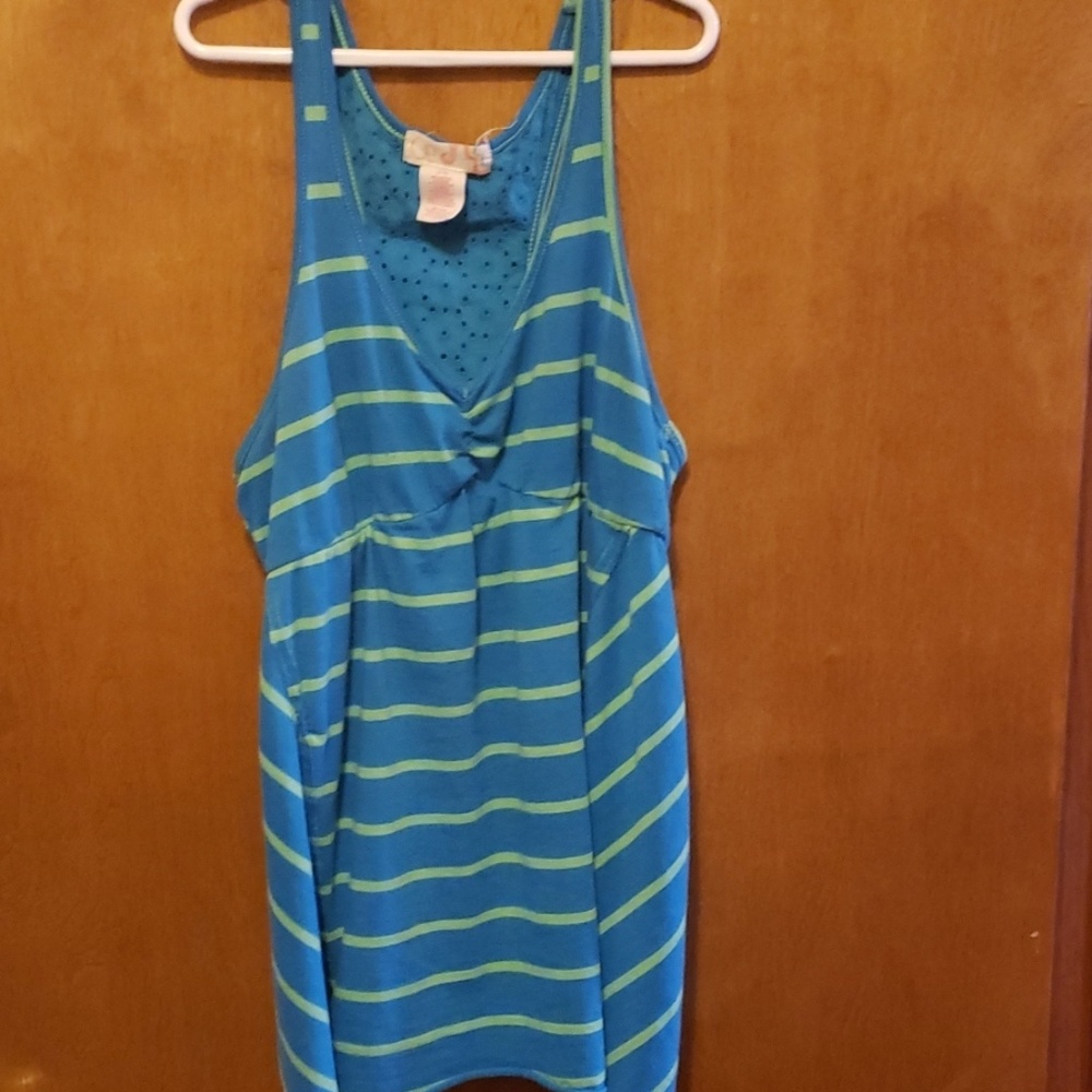 blue and green tank top